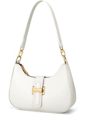 〽️ Women's White Vegan Leather Cute Clutch Purses Zip Small Shoulder Bag